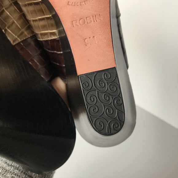 BRIGHTON Robin Striped Wedge Croc Mules 9 Black - Picture 9 of 11